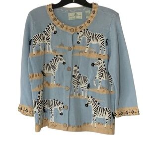 Design Options Small Quirky Novelty Zebra Print Ramie/Cotton Blend Cozy Cardigan